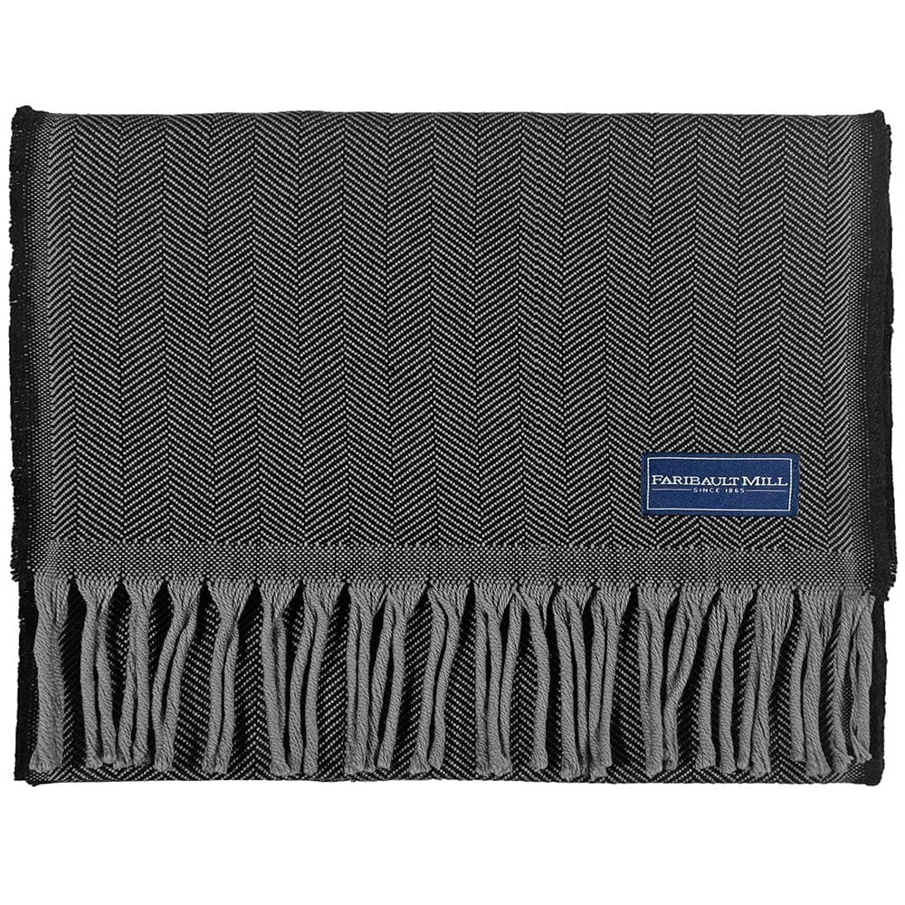 Faribault Woolen Mill Wool Scarf Solid Fringe Charcoal 72"